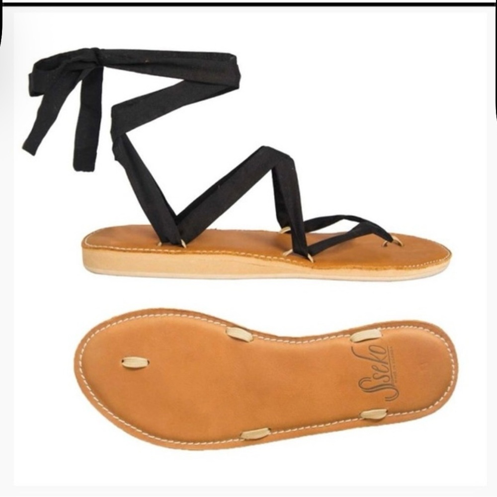 Sseko Black and Tan Ribbon Sandals